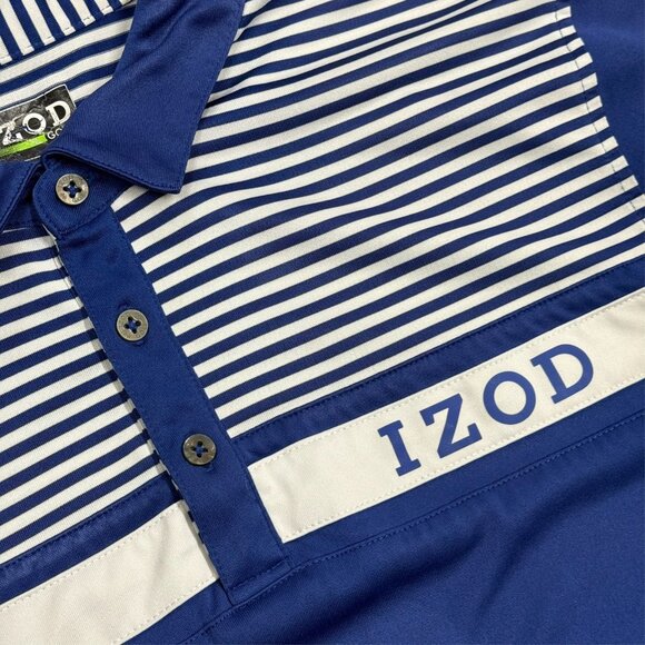 IZOD Golf Shirt Short Sleeve Stretch Polo Blue Striped Large - Picture 3 of 7